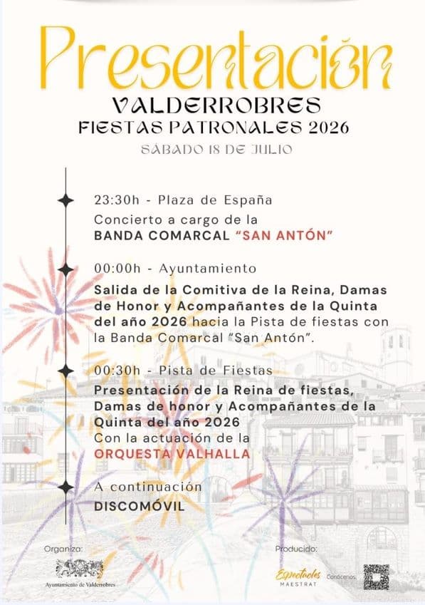 Presentación de la Reina y comitiva de fiestas 2026 en Valderrobres. 