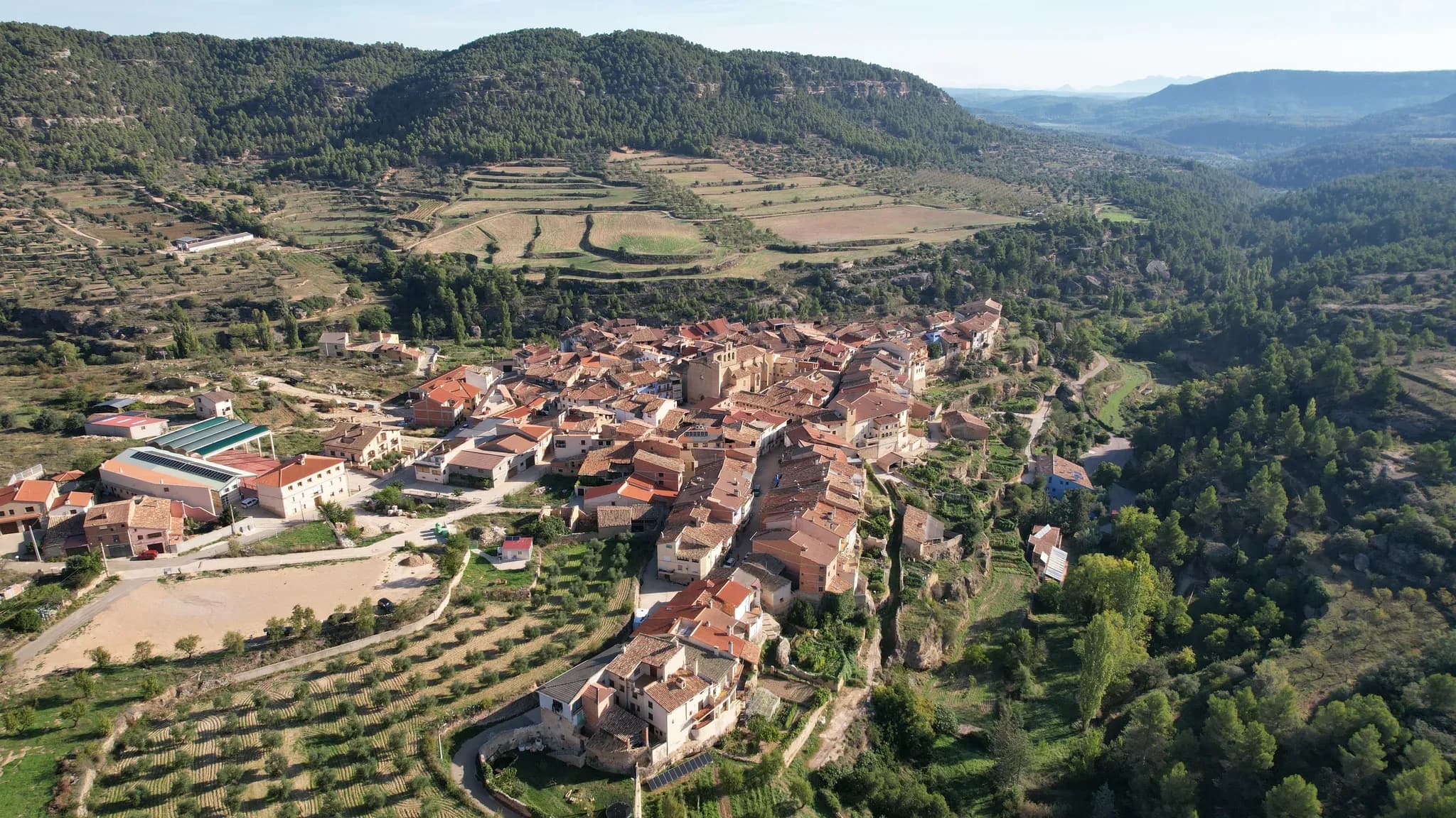 Vista aérea de Ráfales, comarca del Matarraña